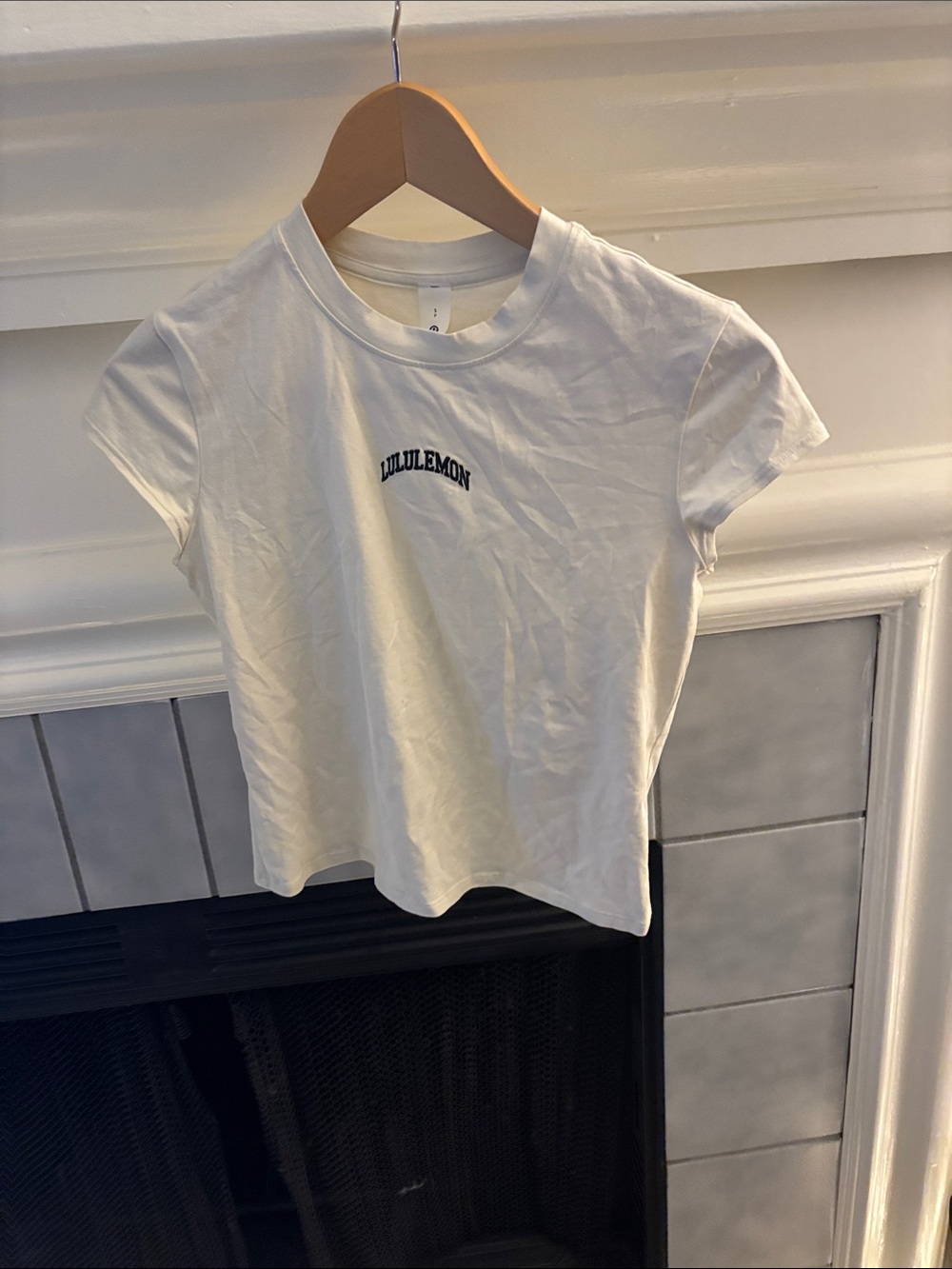 lululemon athletica White Short Sleeve Crew Tee with Black Logo